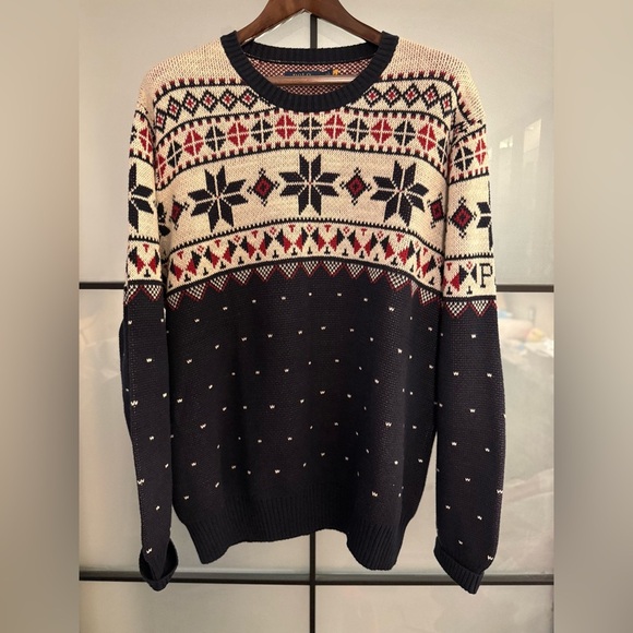 Polo Ralph Lauren Navy and Cream Snowflake Fair Isle Holiday Crewneck Sweater - Picture 2 of 5